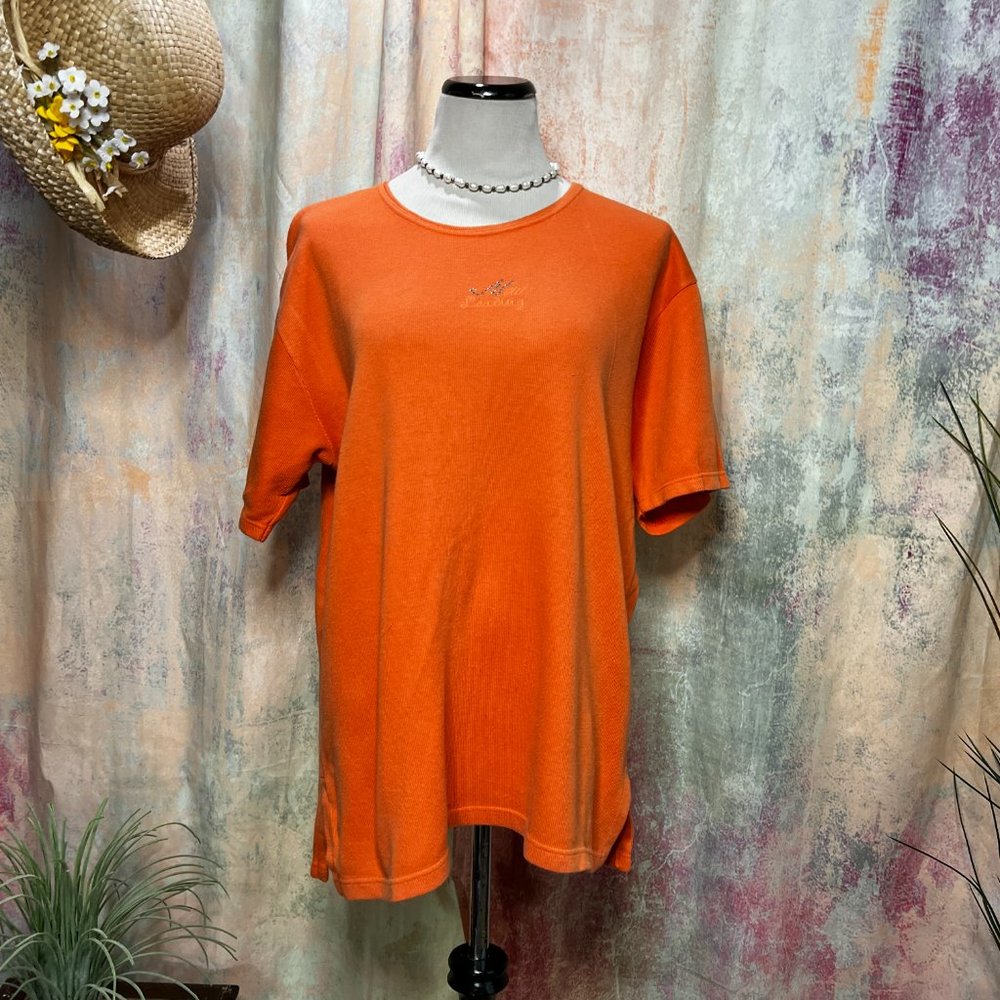 📌Tina Cotton Blend long Orange Top with Short Sleeves